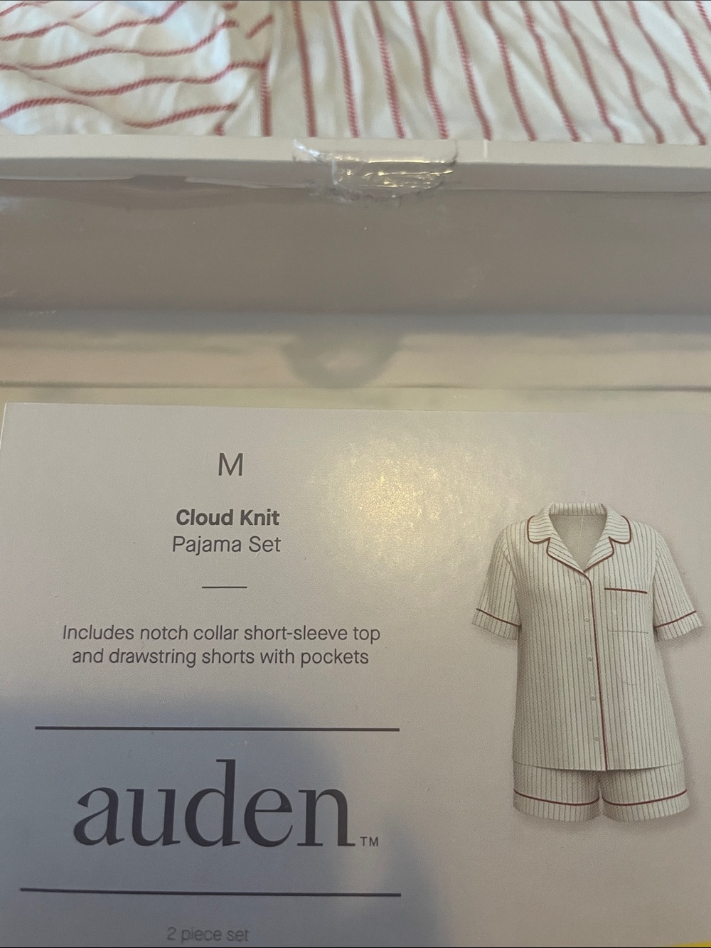 Auden Cream Short-Sleeve Cloud Knit Pajama Set with Red Stripes